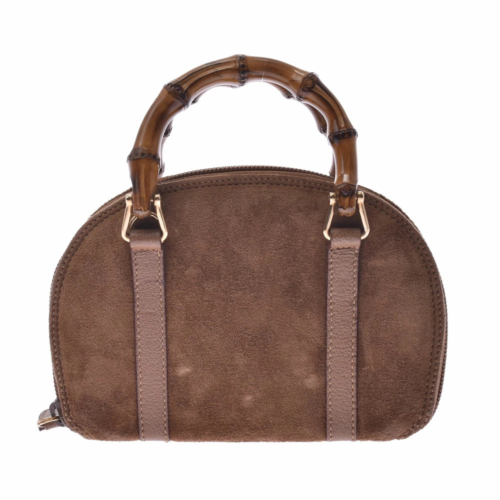 GUCCI Bamboo 2way Bag Brown Suede Handbag